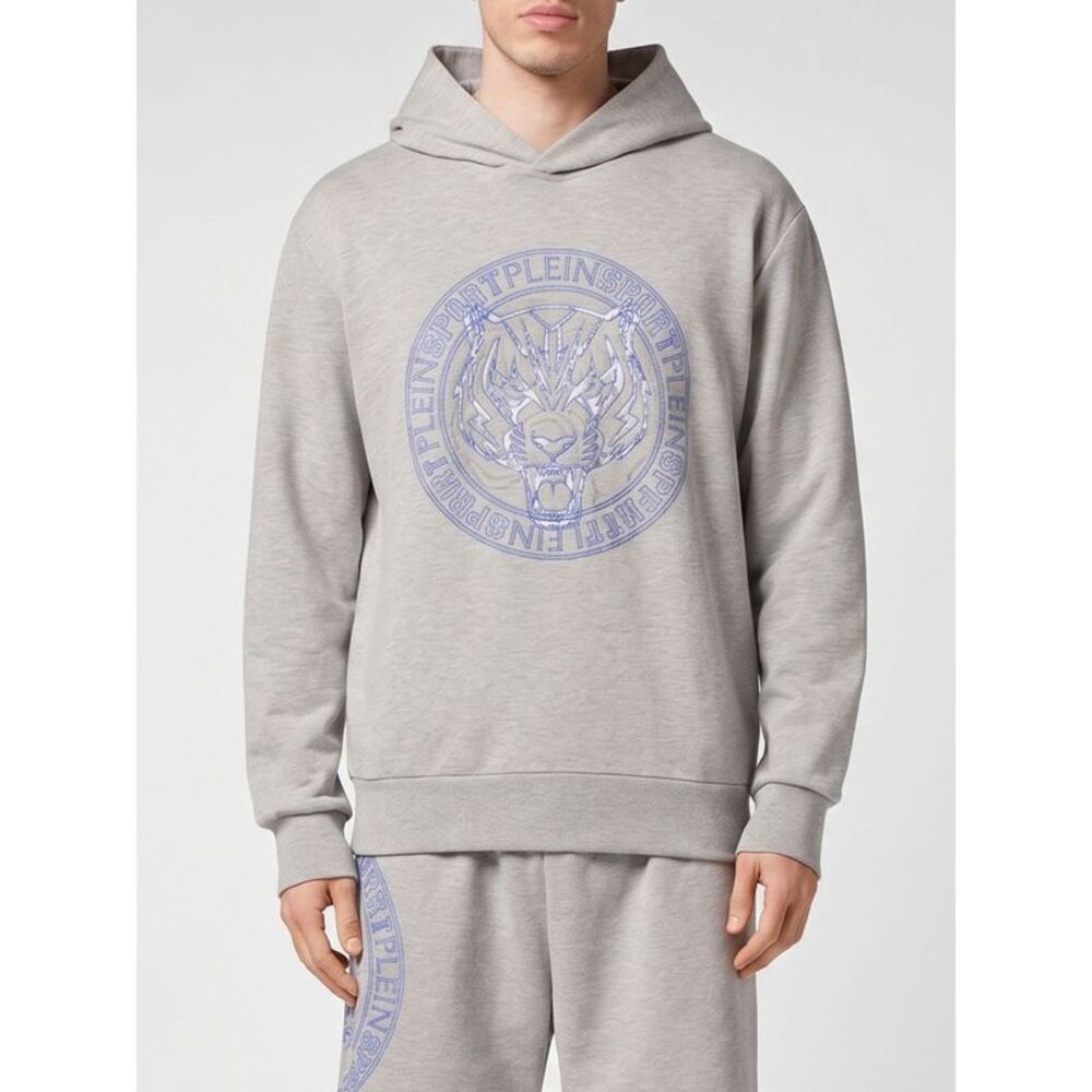 Plein Sport Men Plein Sport Tiger Cotton Hoodie With Contrasting Logo